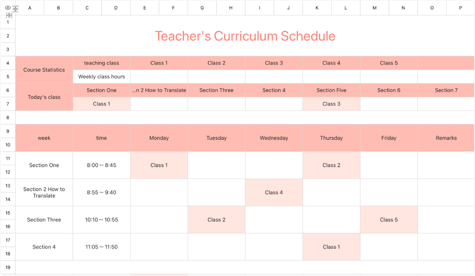 Teacher's Curriculum Schedule